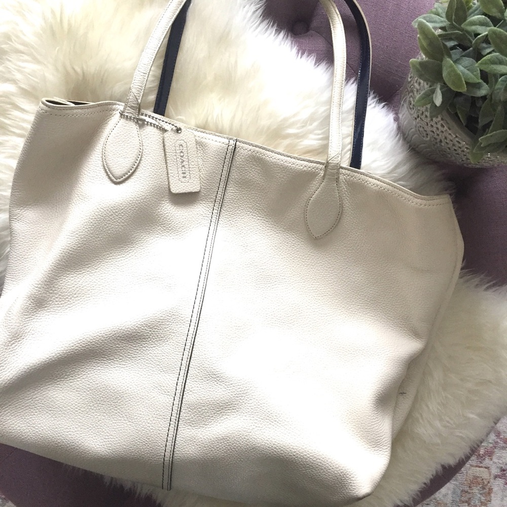 White Leather Coach Tote